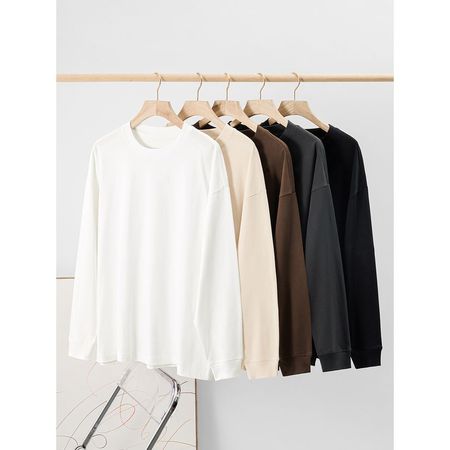 Bottoming Shirt Women's Solid Color Cotton Heavyweight Loose Long-Sleeved T-Shirt Casual Top